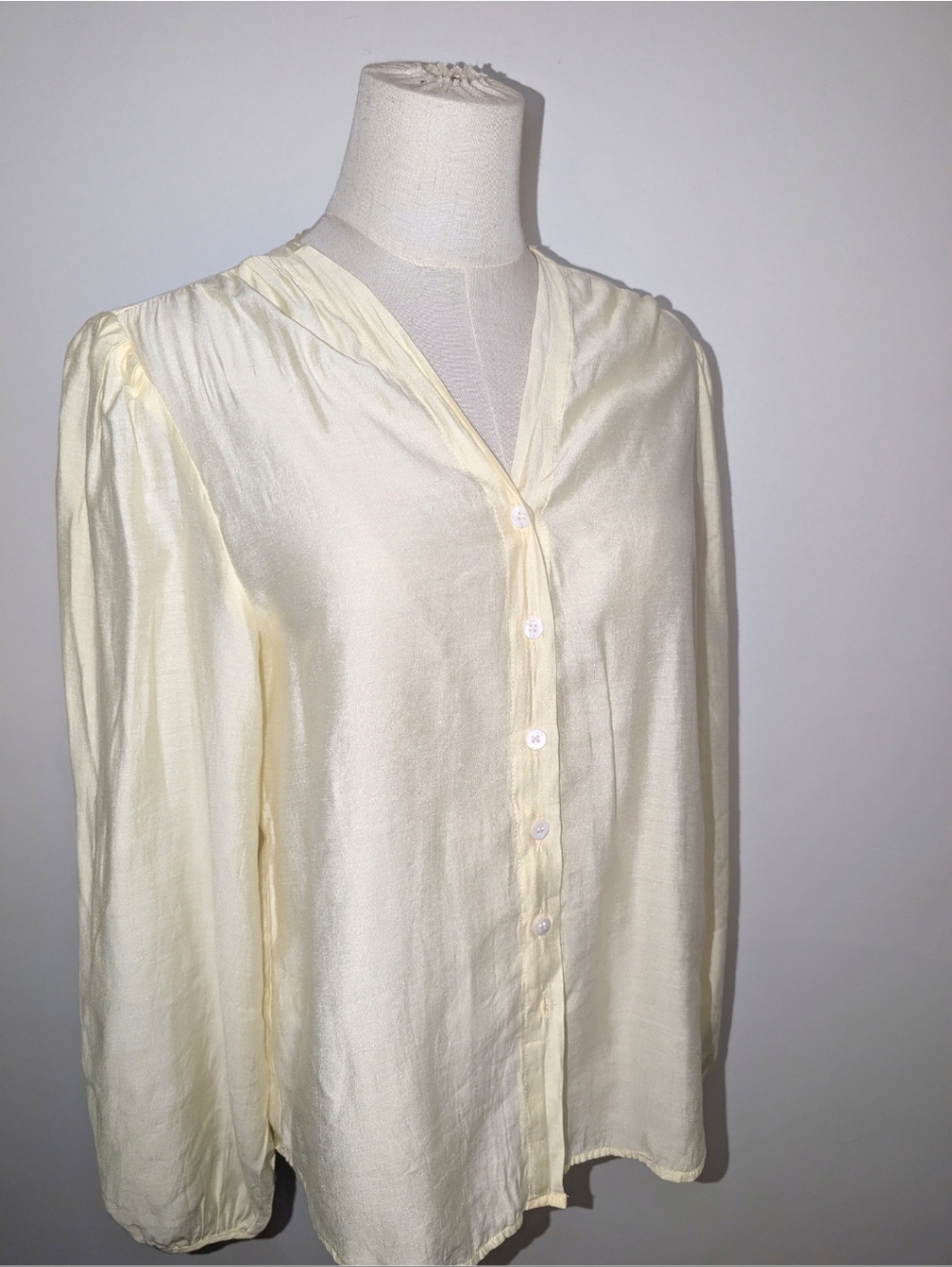 Pale Yellow V-Neck Button-Front Blouse - Picture 2 of 12